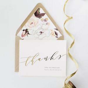 cartes de remerciement personnalisées/cartes de remerciement de mariage/cartes typographiques en feuille d'or