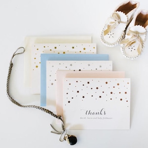 Cartes de remerciement pour baby shower avec étoiles pressées en aluminium / cartes personnalisées pour baby shower