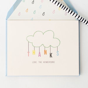 Personalized Baby Shower Thank You Cards, Rain Drop Cards (Set of 10)