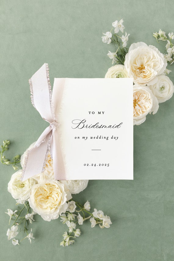 day of thank you card / to my bridesmaid on my wedding day card / silk ribbon / maid of honor