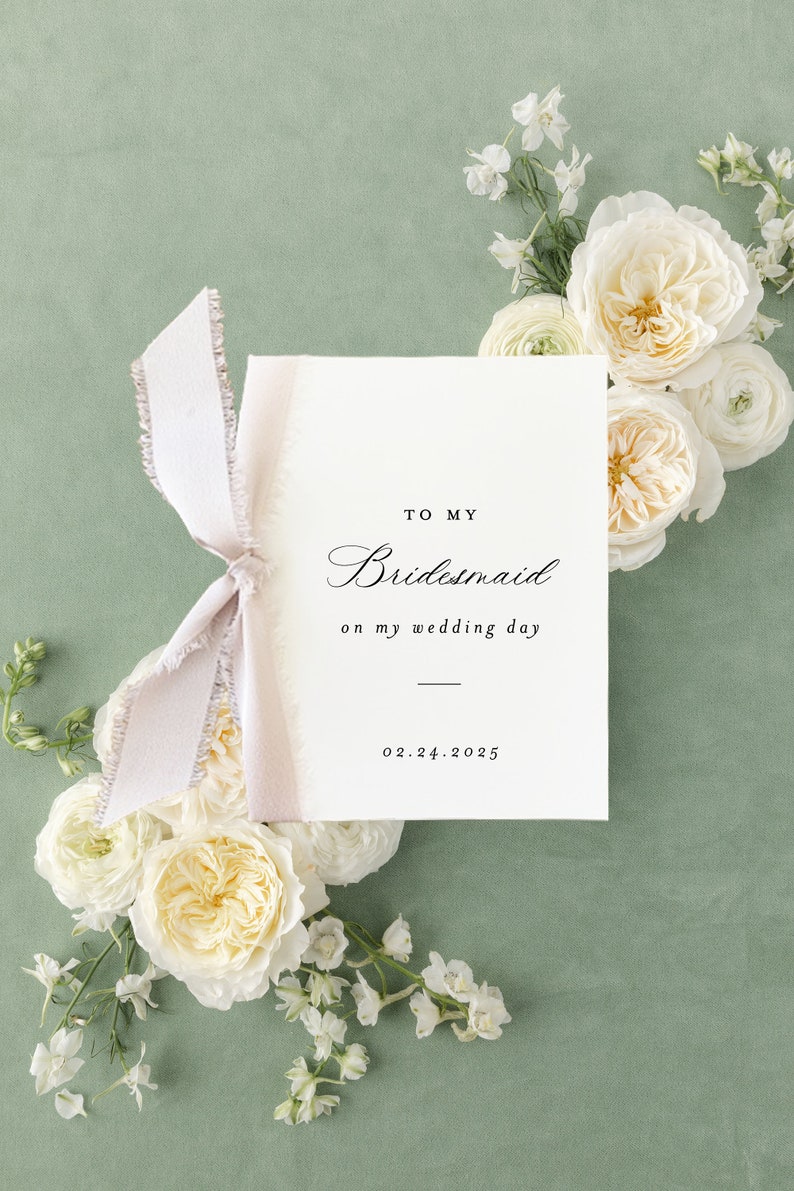 day of thank you card / to my bridesmaid on my wedding day card / silk ribbon / maid of honor image 1