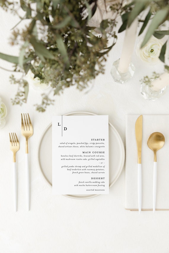 printed wedding menu / modern wedding menus / monogram