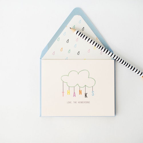 Cartes de remerciement personnalisées baby shower / gouttes de pluie