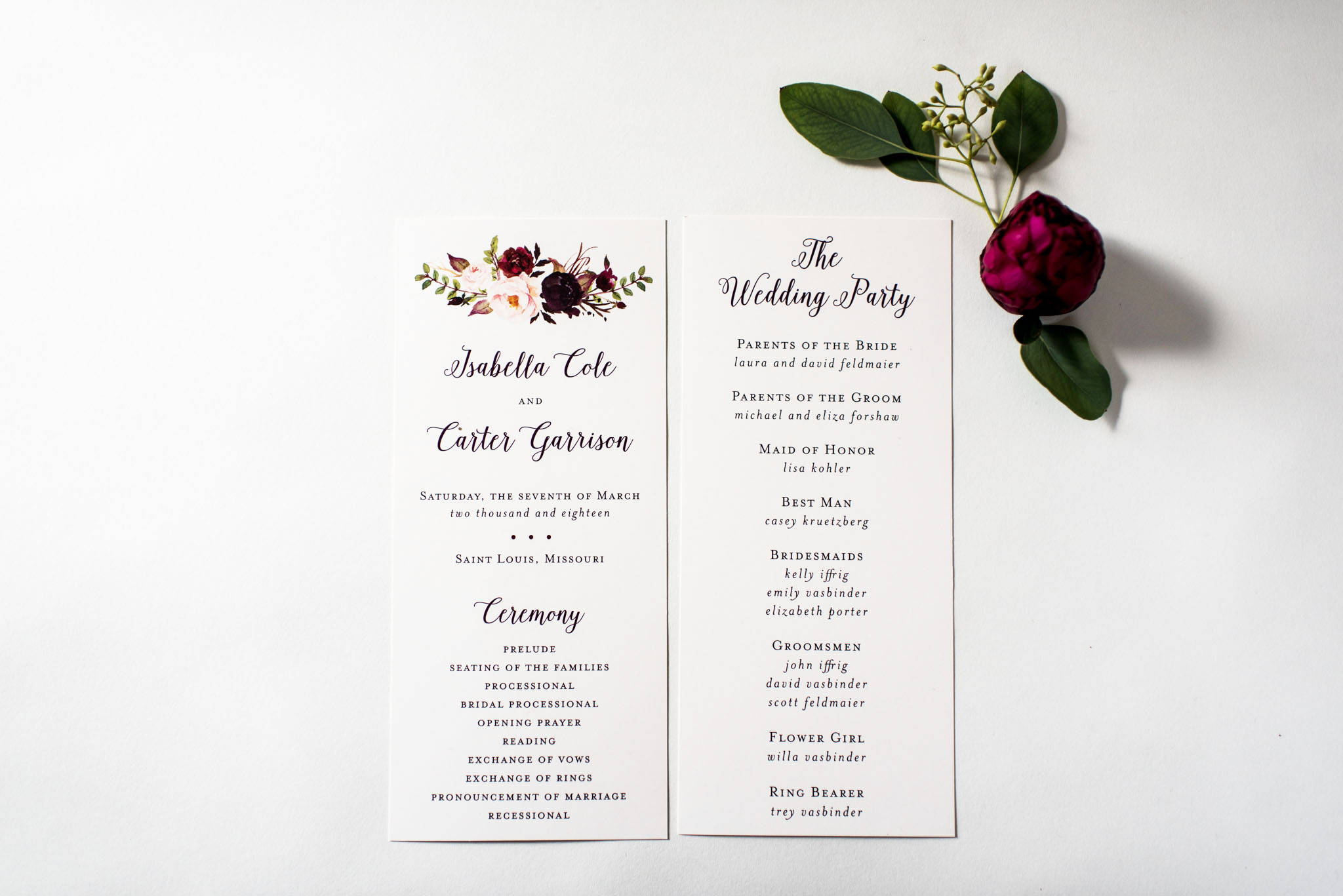 new isabella wedding programs sets of 10 burgundy watercolor