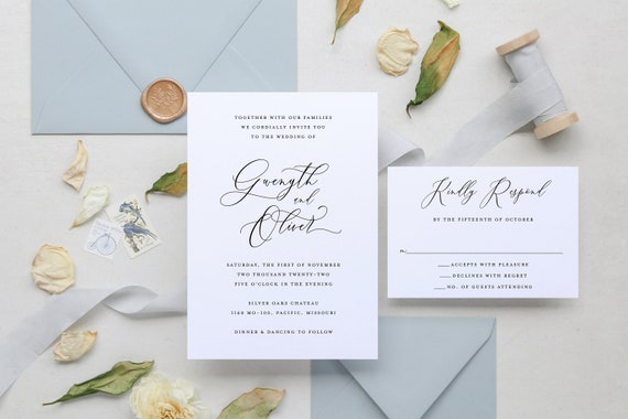 wedding invitation sample / calligraphy / romantic / minimalist / simple / modern / letterpress / custom / printed / invite / script
