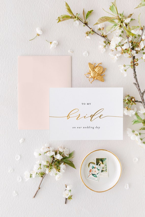 to my bride on our wedding day / personalized wedding day card to wife / gold foil letterpress