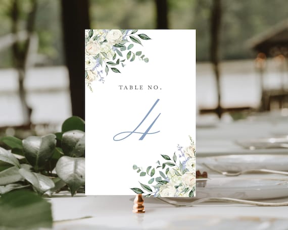wedding table numbers / printed / wedding table decor / watercolor floral / dusty blue / table numbers / custom