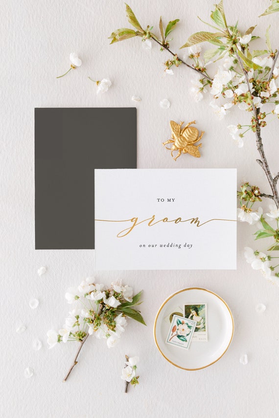 to my groom on our wedding day / personalized wedding day card to husband / gold foil letterpress
