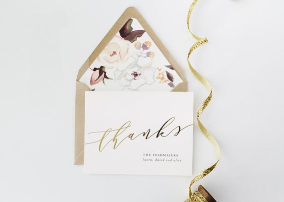 personalized thank you cards / wedding thank you cards / gold foil letterpress cards
