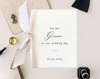 to my groom on our wedding day card / personalized day of wedding card / silk ribbon / husband
