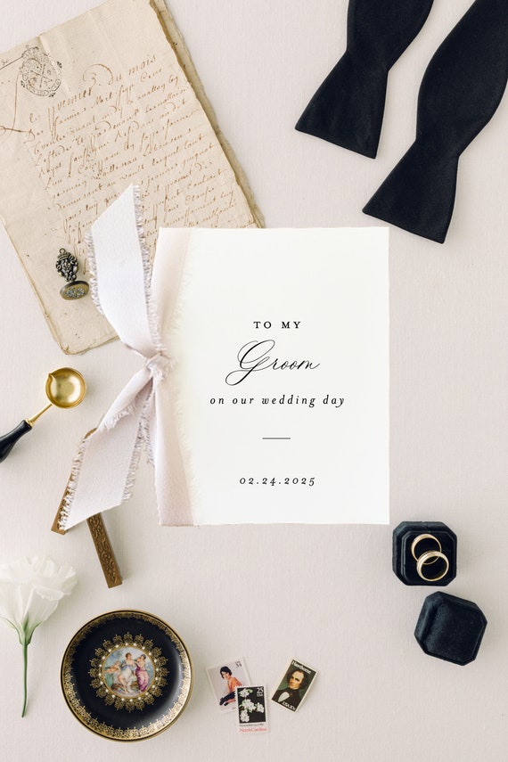 to my groom on our wedding day card / personalized day of wedding card / silk ribbon / husband