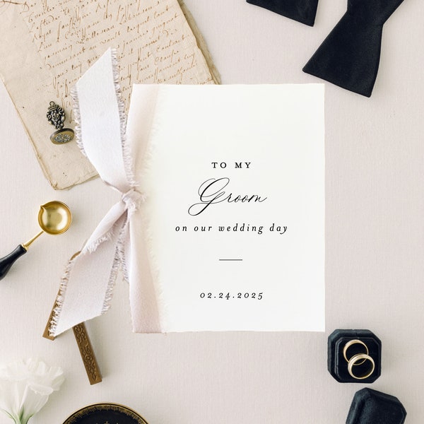 to my groom on our wedding day card / personalized day of wedding card / silk ribbon / husband