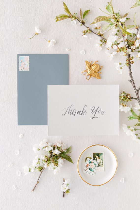 silver foil thank you cards / wedding thank you cards