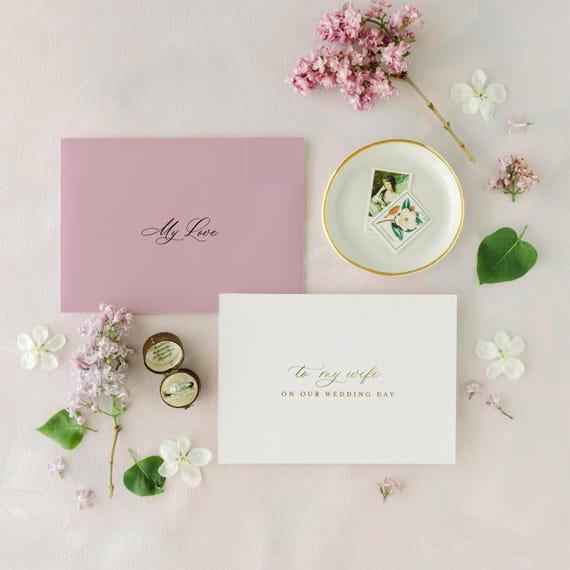 gold foil letterpress wedding day card to my wife