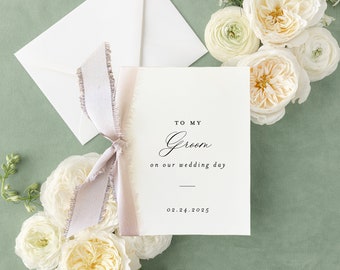 to my groom on our wedding day card / personalized day of wedding card / silk ribbon / husband