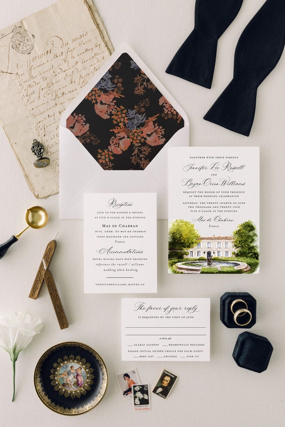 custom watercolor venue wedding invitation /  wedding invitation suite