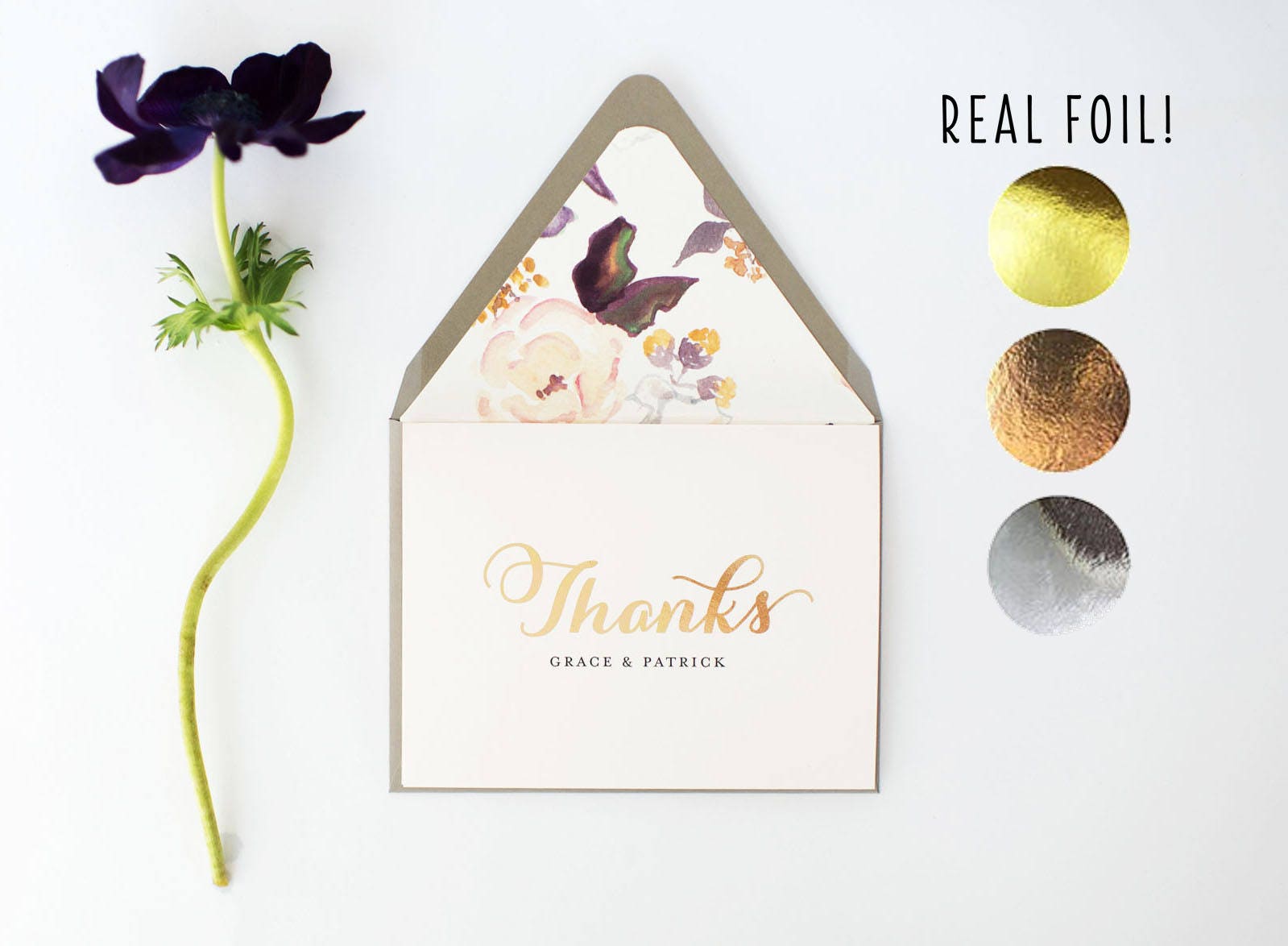 SALE 50 OFF personalized foil pressed thank you cards / wedding thank