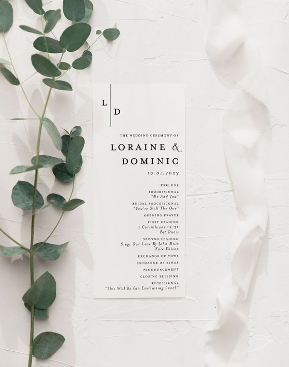 printed wedding program / modern wedding programs / monogram