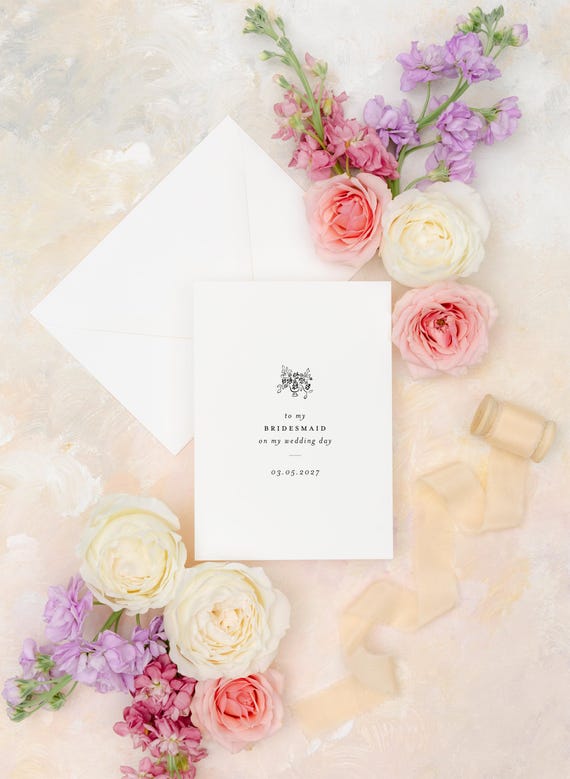 to my bridesmaid on my wedding day / personalized bridesmaid card / maid of honor