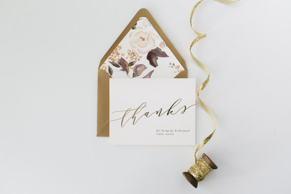 thank you for being my bridesmaid card / maid of honor / bridesmaid thank you card / personalized / gold foil / rose gold foil / silver foil