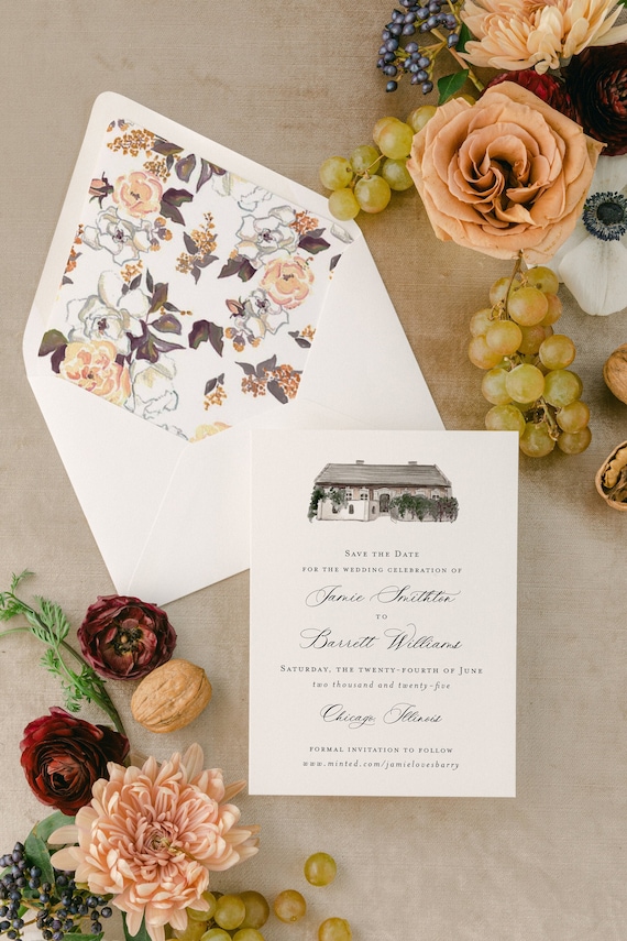 custom watercolor venue save the date invitation / save the dates / save the date invite / calligraphy / letterpress / wedding venue