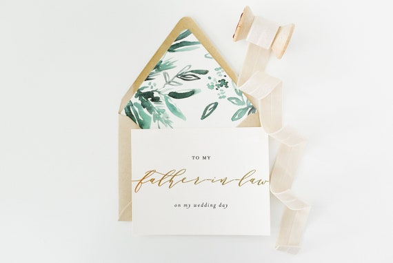 to my father in law on my wedding day card / father-in-law / gold foil / wedding day card / thank you card / personalized / in-laws