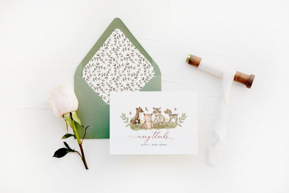 personalized baby shower cards / baby kids thank you cards / woodland animals thank you cards