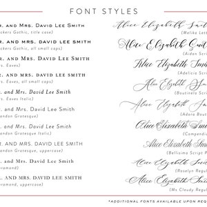 May include: A graphic showing different font styles for names, including "Mr. and Mrs. David Lee Smith" in various fonts, and "Alice Elizabeth Smith" in various cursive fonts. The fonts are listed with their names in parentheses.