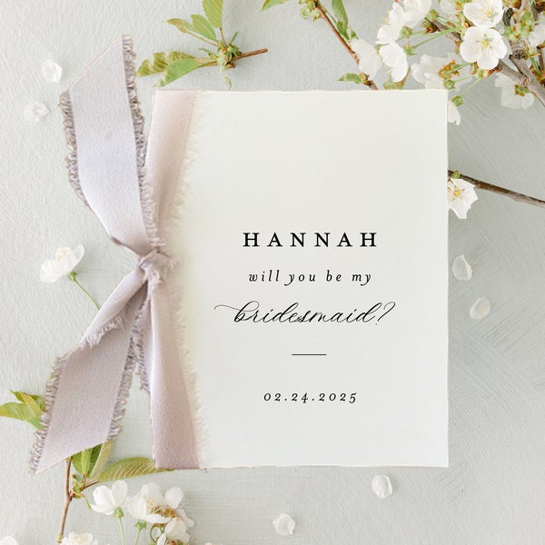 bridesmaid proposal card / personalized will you be my bridesmaid card / maid of honor proposal card / satin ribbon