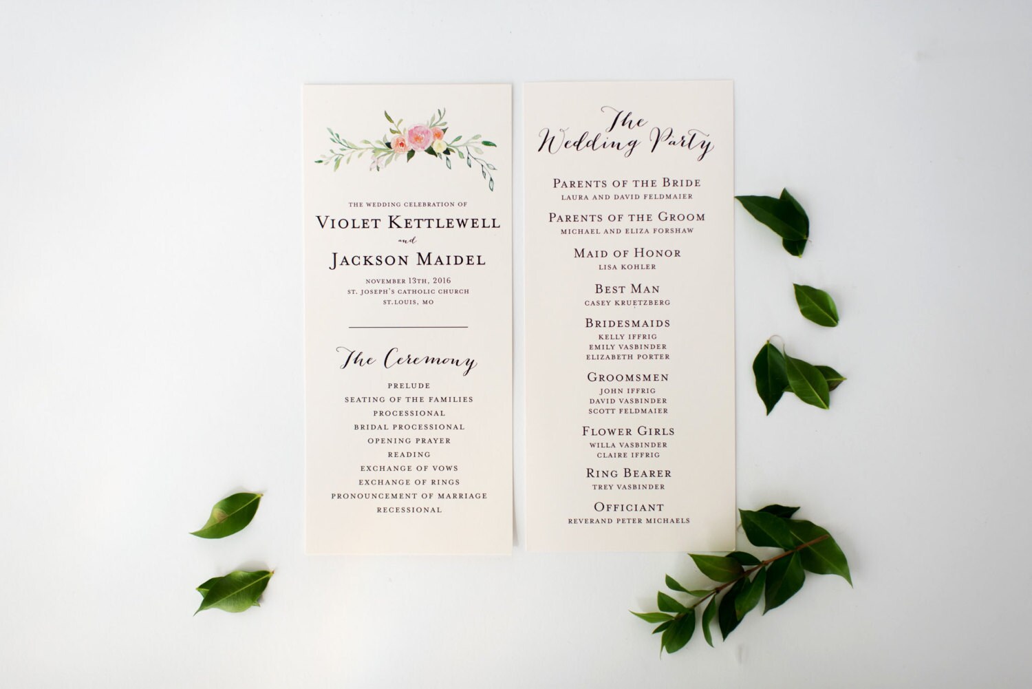 Violet Wedding Programs Sets Of 10 Watercolor Floral Gold Blush