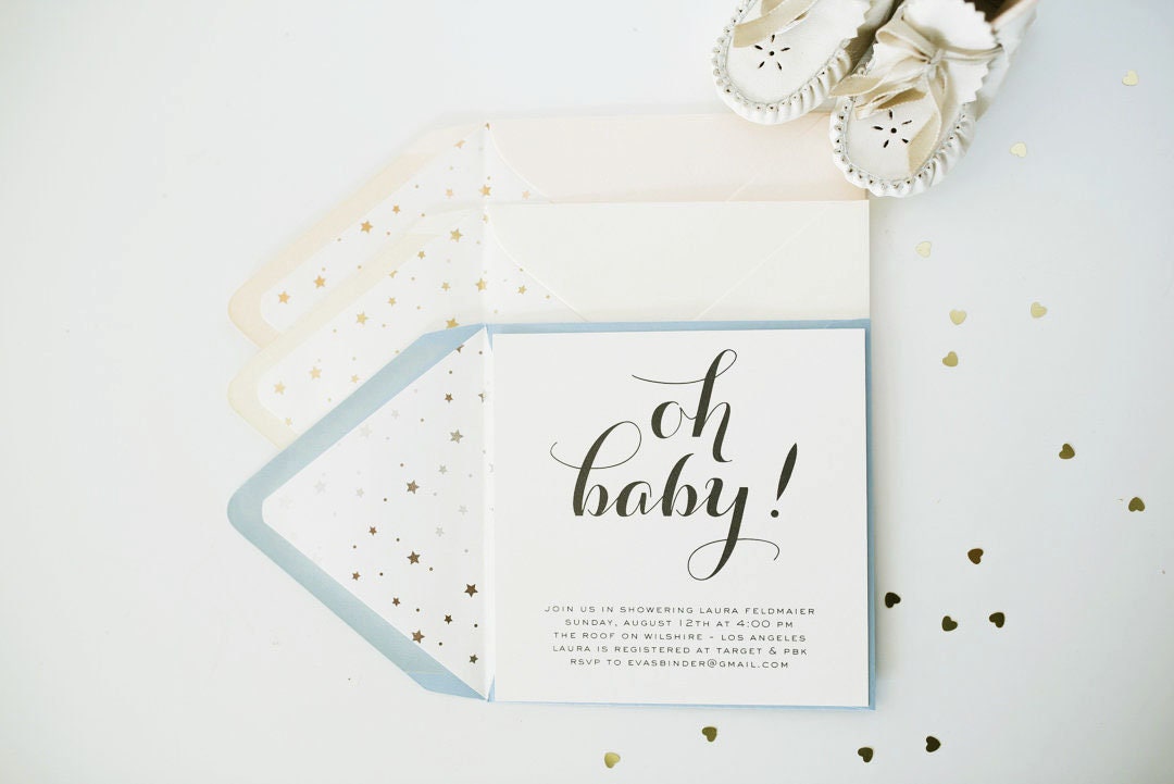 New Foil Stars Baby Shower Invitation Twinkle Stars Baby Boy Baby