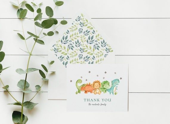 personalized baby shower cards / baby kids thank you cards / dinosaur thank you cards