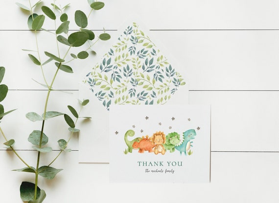 personalized dinosaur baby kids thank you cards / baby shower / dinosaurs / baby / kids / boy / girl / baby shower / gift