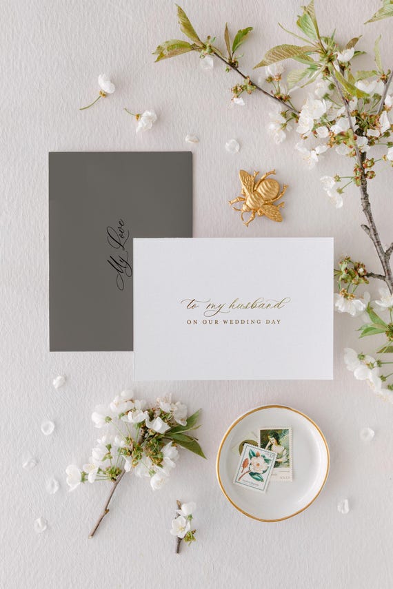 gold foil letterpress wedding day card to my husband