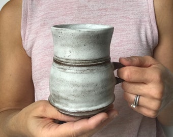 White Ceramic Espresso Cup: Wheel Thrown Stoneware Pottery Mug