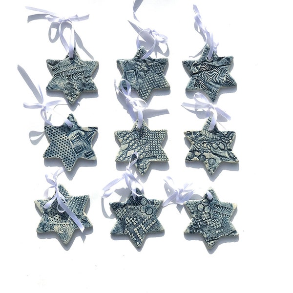 Handmade Ceramic Stars of David, Hanukkah Ornaments, Jewish Stars, Blue Stars of David, Chrismukkah Ornament, Jewish Decor and Wall Hanging