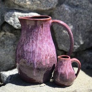 Purple Pitcher Set, Handmade Ceramic Pitchers, Wheel-thrown Stoneware Pitchers, Water Pitcher and Creamer Pitcher image 1