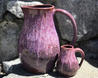 Purple Pitcher Set, Handmade Ceramic Pitchers, Wheel-thrown Stoneware Pitchers, Water Pitcher and Creamer Pitcher