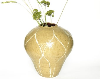 Handmade Stoneware Flower Vase: Large Neutral Ceramic Coil Pot