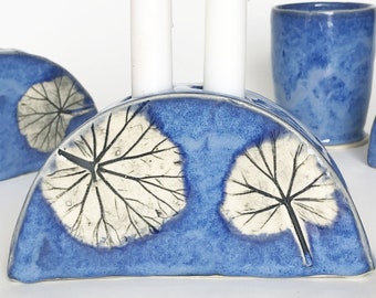 Shabbat Candle Holder & Cup Set in Bright Blue, Handmade Ceramic Shabbat Candlestick Holder w/ Kiddush Cup, Jewish Gift