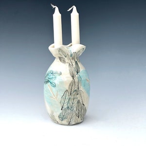 Handmade Ceramic Shabbat Candlestick Holders: Tall Modern Jewish Gift