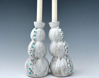 Handmade Ceramic Shabbat Candlestick Holders: Jewish Gift