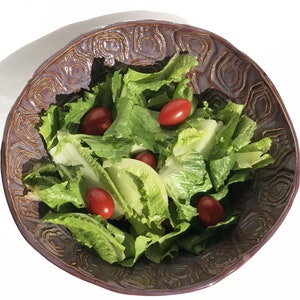 Purple Ceramic Salad Bowl: Hand-Built Stoneware Pottery, Rustic Vegan Bowl