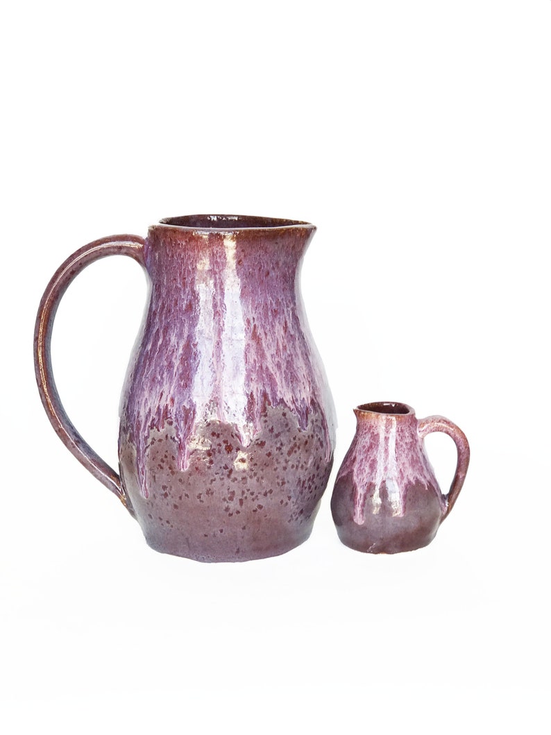 Purple Pitcher Set, Handmade Ceramic Pitchers, Wheel-thrown Stoneware Pitchers, Water Pitcher and Creamer Pitcher image 2