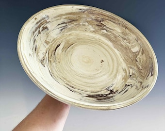 Large Ceramic Serving Bowl, Large Decorative Bowl Centerpiece in Natural Tones, Large Fruit/Pasta Bowl, Wheel-Thrown Stoneware Pottery Bowl