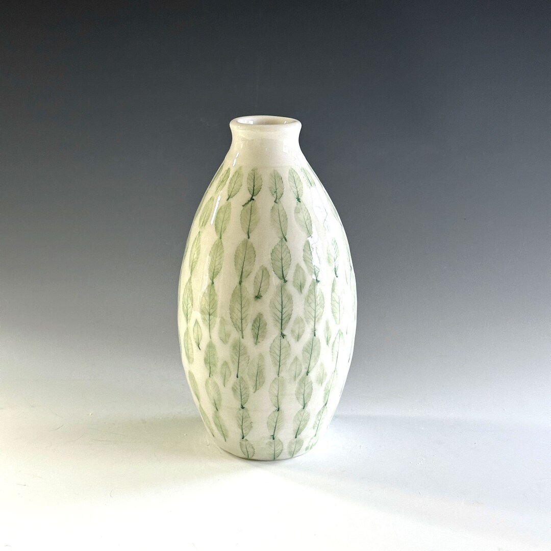 Handmade Porcelain Bud Vase: Leaf Design, Mid-century Decor - Etsy