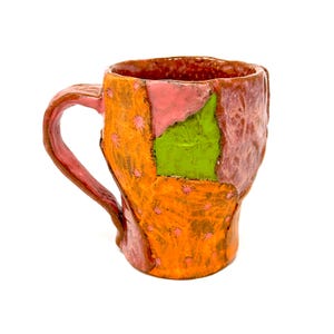 Handmade Patchwork Mug – Colorful Ceramic Coffee Cup with Green Accent
