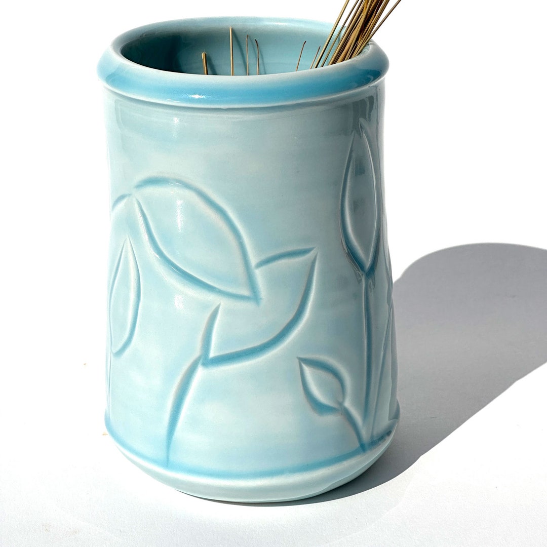 Porcelain Vase With Leaves, Blue Flower Vase, Decorative Vase, Handmade ...