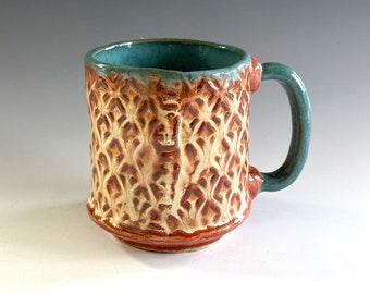 Gold and Green Stoneware Mug, Ceramic Coffee Mug, Pottery Coffee Mug, Pottery Mug Handmade, Handmade Coffee Mug, Coffee Cup, Great Gift