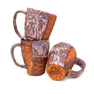 Caneca de cerâmica botânica – Xícara de cerâmica texturizada com efeito patchwork